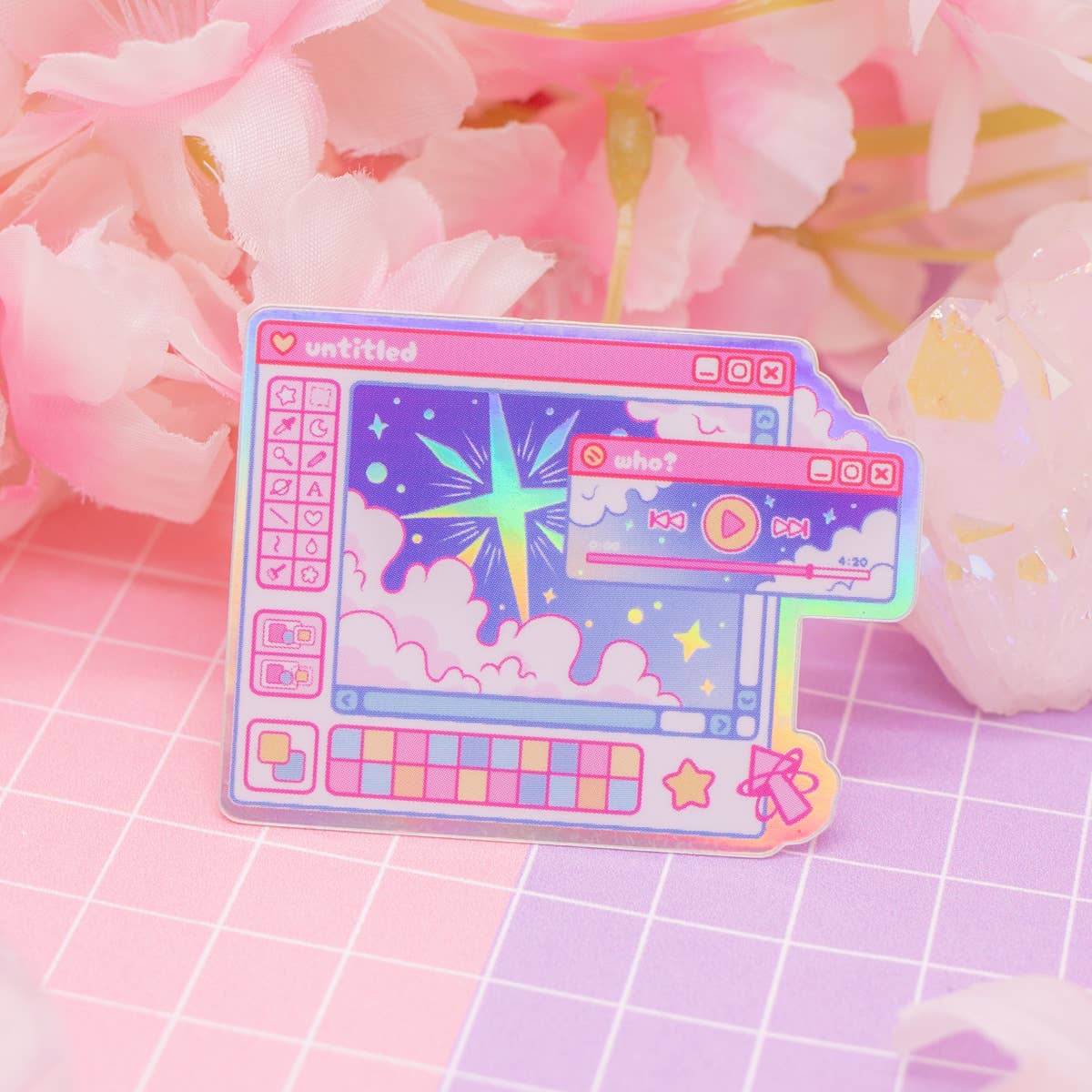 Aesthetic Cosmic Computer holographic vinyl sticker