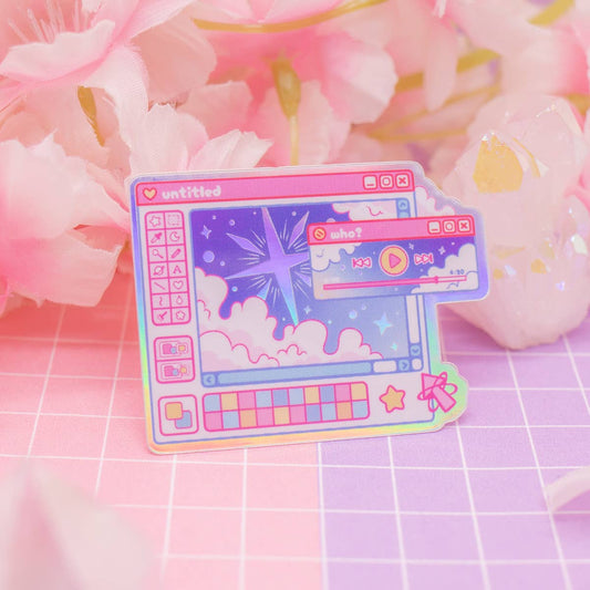 Aesthetic Cosmic Computer holographic vinyl sticker