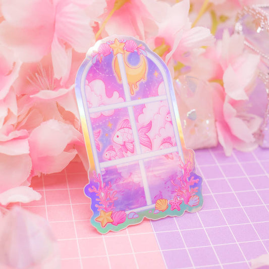 Cosmic Sea Life Ocean Window holographic vinyl sticker