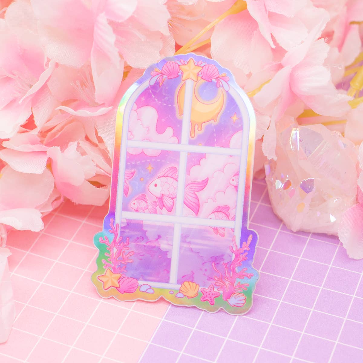 Cosmic Sea Life Ocean Window holographic vinyl sticker
