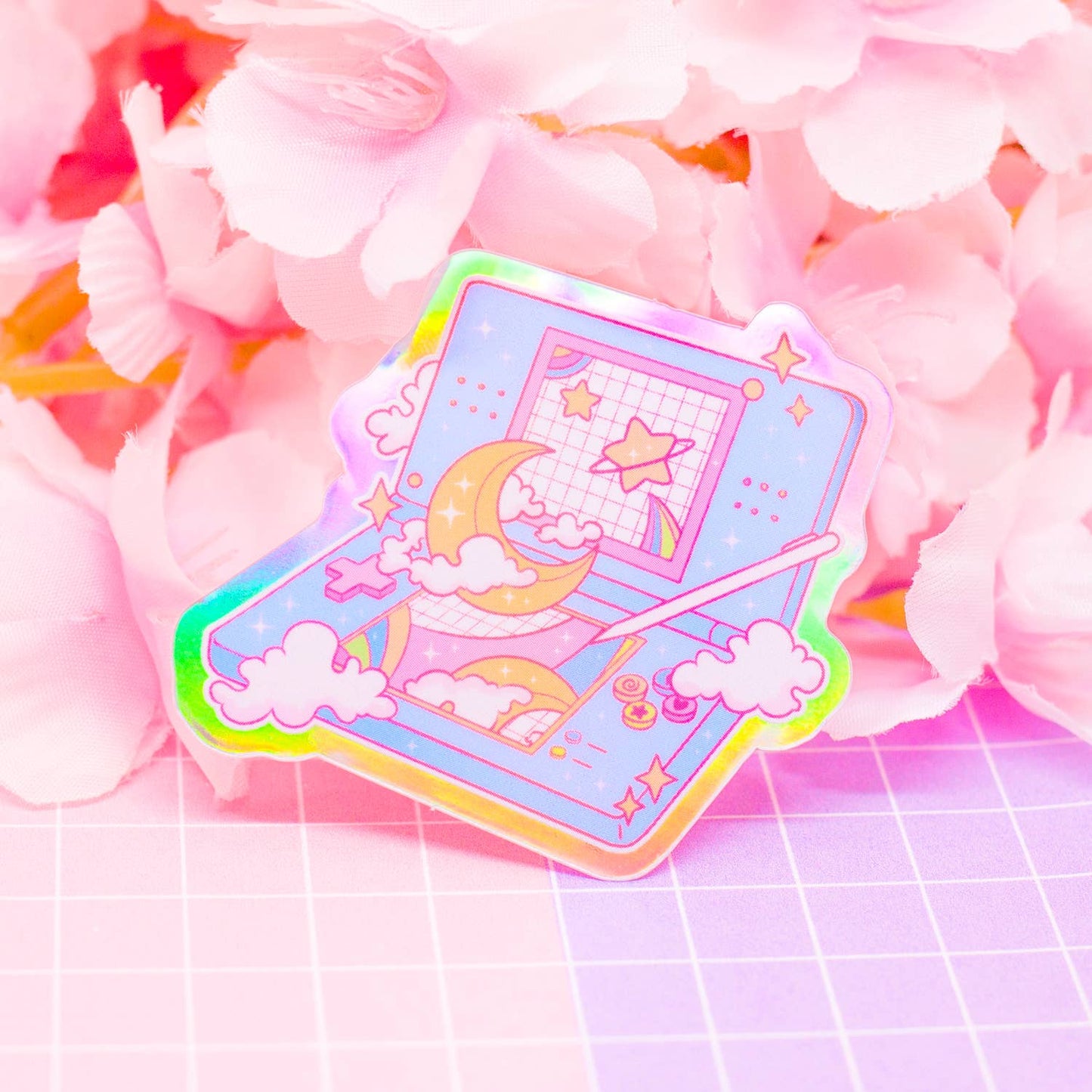 Moon and Stars Retro Console holographic vinyl sticker