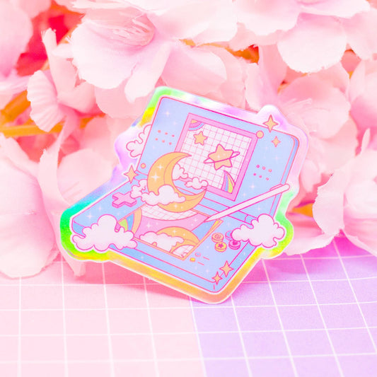 Moon and Stars Retro Console holographic vinyl sticker