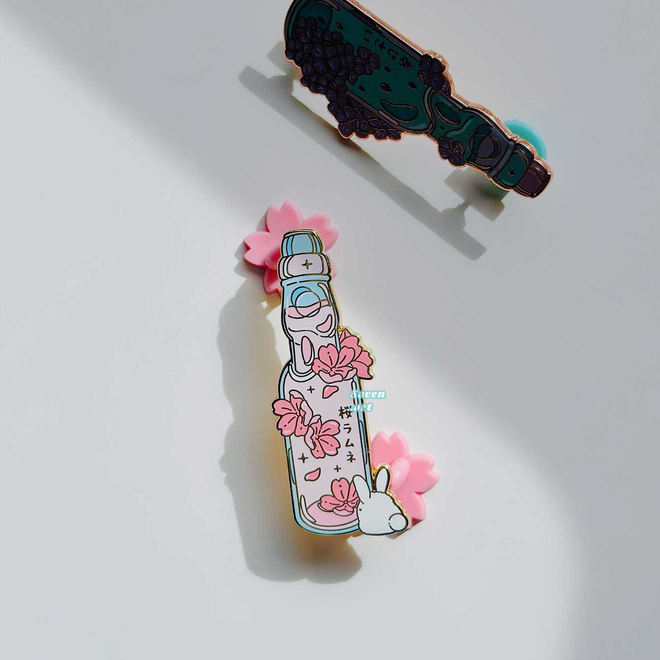 Enamel Pin: Sakura and Hydrangea Ramune