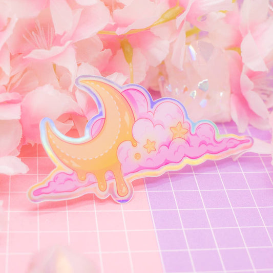 Melting Moon and Pink Cloud holographic vinyl sticker