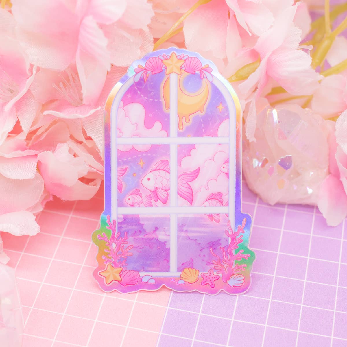 Cosmic Sea Life Ocean Window holographic vinyl sticker