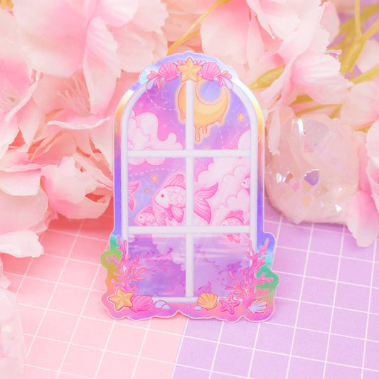 Cosmic Sea Life Ocean Window holographic vinyl sticker
