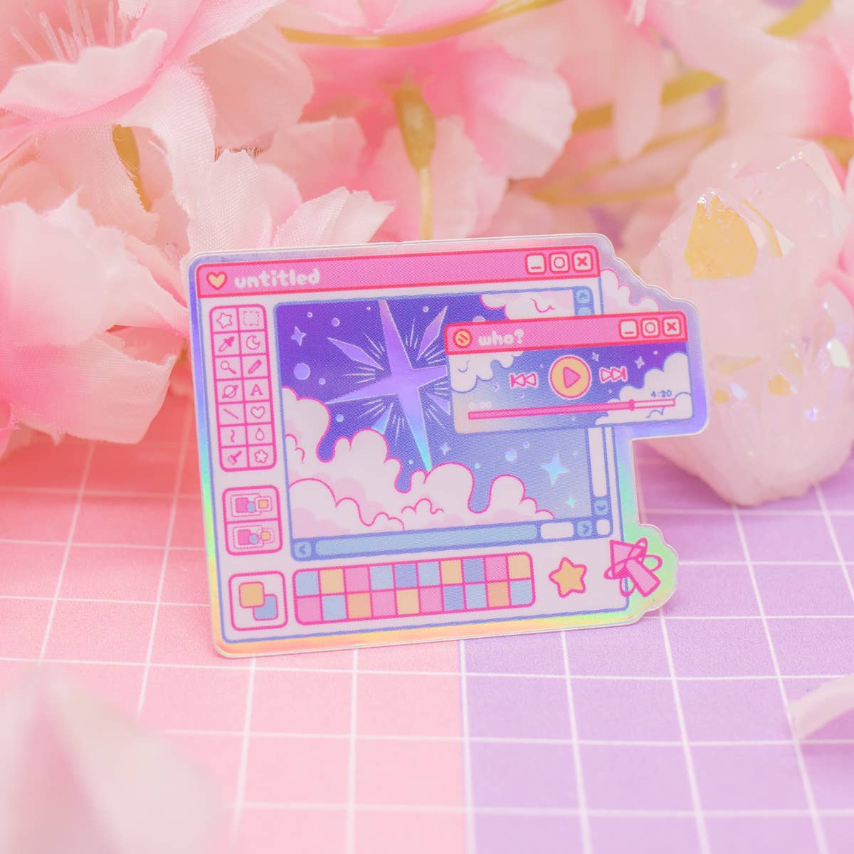 Aesthetic Cosmic Computer holographic vinyl sticker
