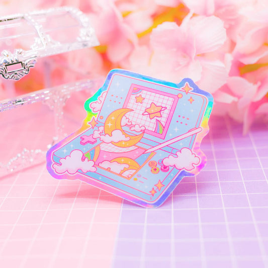Moon and Stars Retro Console holographic vinyl sticker