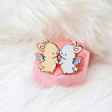 Star and Moon Angel Bunnies Enamel Pin