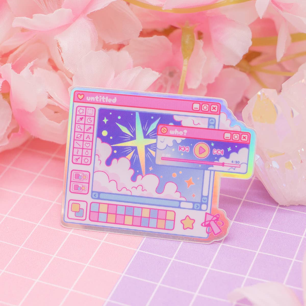 Aesthetic Cosmic Computer holographic vinyl sticker