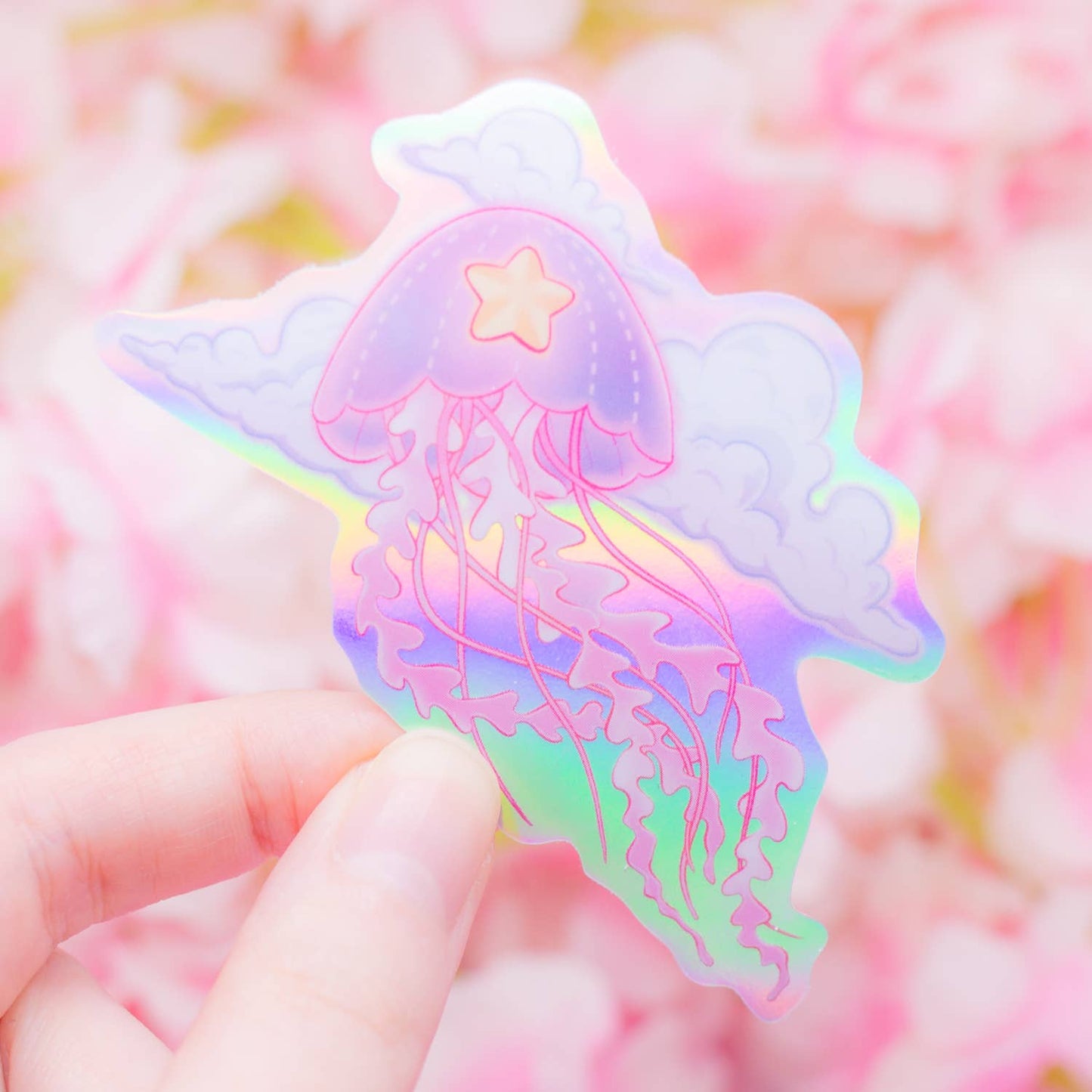 Cosmic Jellyfish and Clouds holographic vinyl sticker