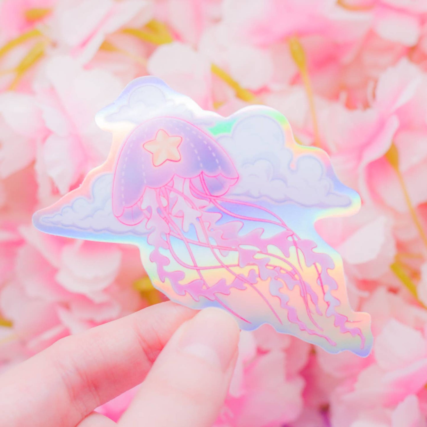 Cosmic Jellyfish and Clouds holographic vinyl sticker