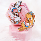 Japanese Cherry Blossom Koi Fish Enamel Pin Set