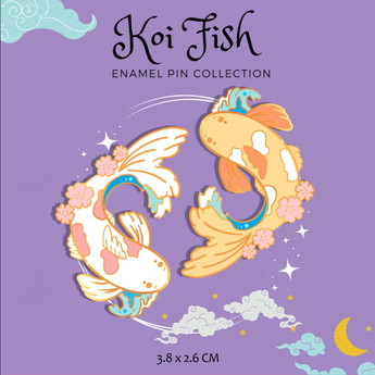 Japanese Cherry Blossom Koi Fish Enamel Pin Set